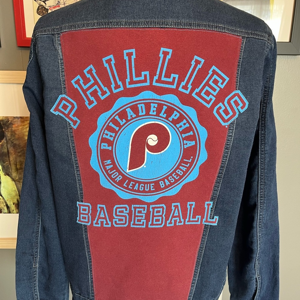 Philadelphia Phillies Up-Cycled Denim Jacket Women’s Size Medium